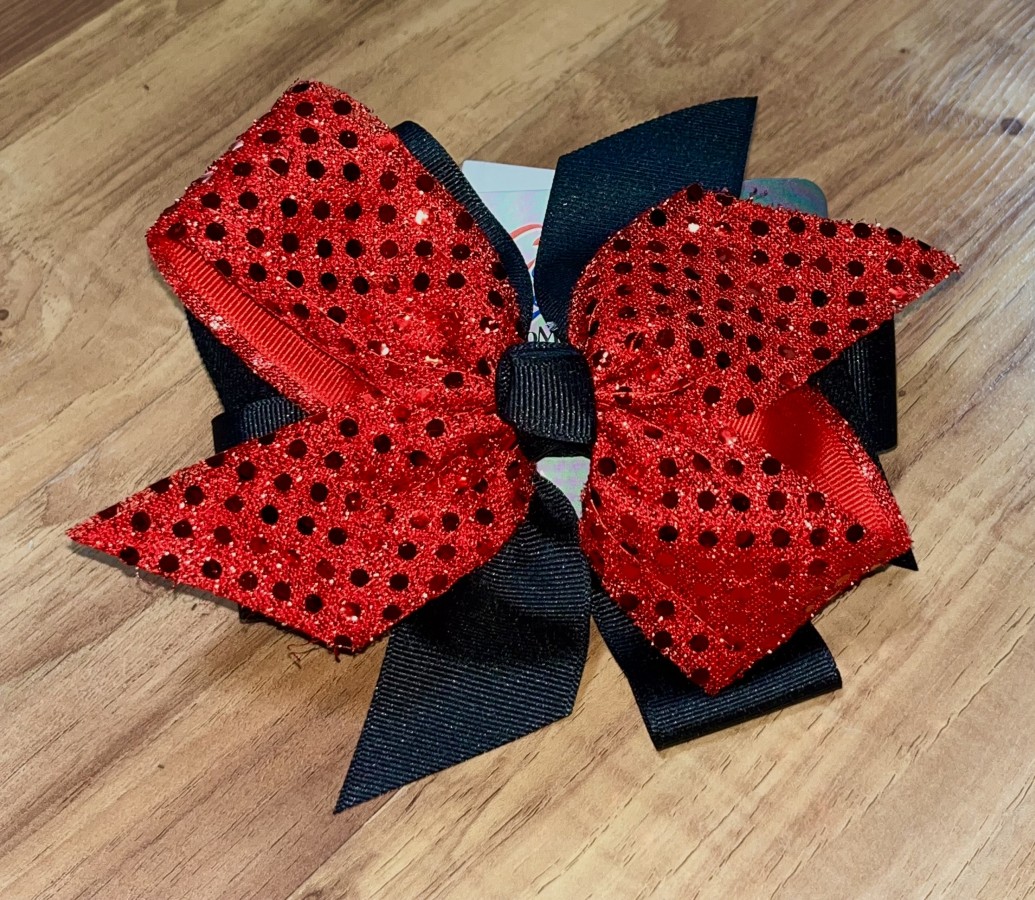 RED/BLACK SEQUIN 4 LOOP BOW