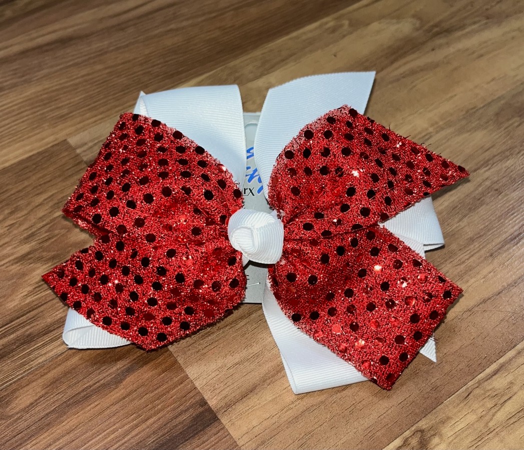 RED/WHITE SEQUIN 4 LOOP BOW